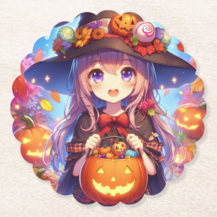 Cute Anime Halloween Witch Paper Coaster