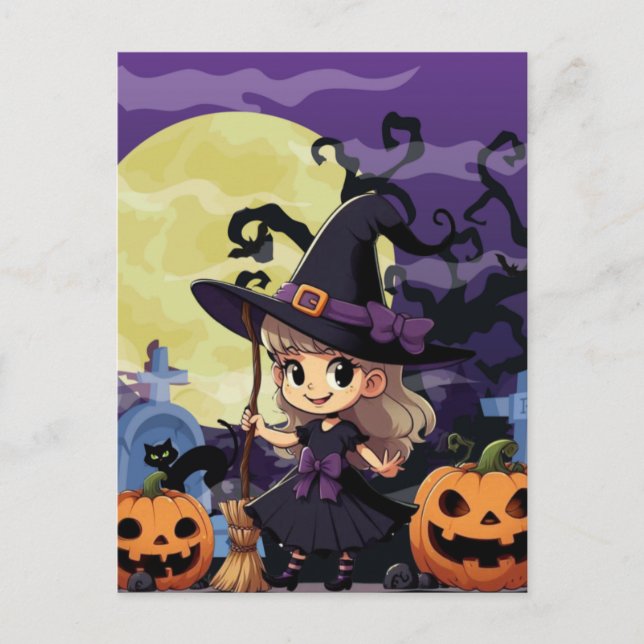 Cute Anime Halloween Witch Postcard (Front)