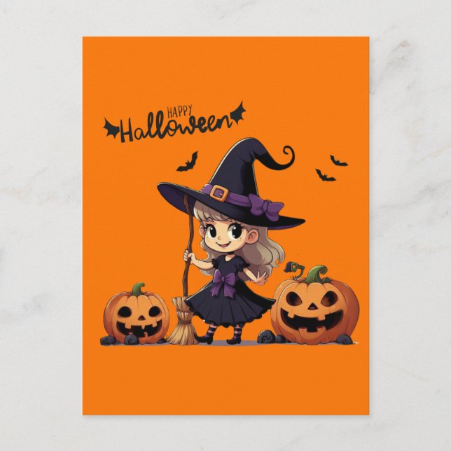 Cute, anime Halloween witch Postcard (Front)