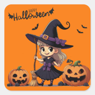 Cute, anime Halloween witch Square Sticker