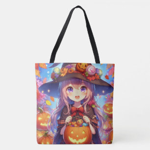 Cute Anime Halloween Witch Tote Bag