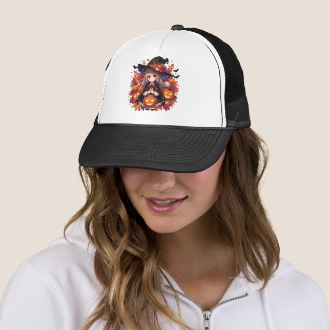 Cute, anime Halloween witch Trucker Hat (In Situ)