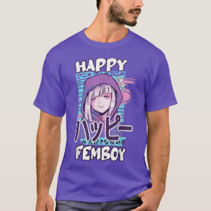 Cute Anime Happy Femboy with Happy in Japanese Fun T-Shirt