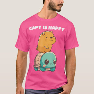 Cute Anime Kawaii Animals Turtle And Happy Capybar T-Shirt
