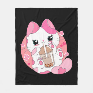 Cute Anime Kawaii Cat Boba Bubble Tea Girls Costum Fleece Blanket