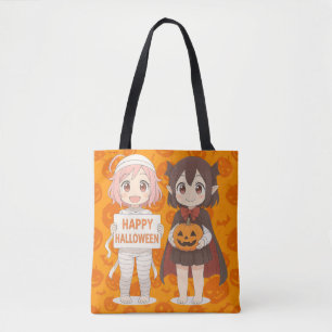 Cute anime mummy & vampire girls tote bag