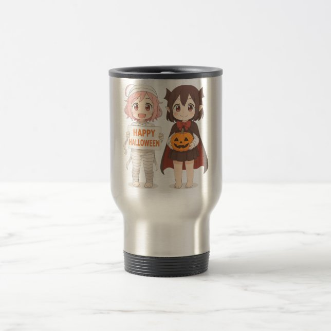 Cute anime mummy & vampire girls travel mug (Center)