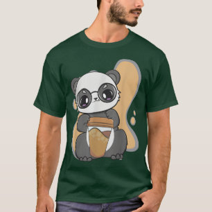 Cute Anime Panda And Kawaii Bear Drinking Ice Coff T-Shirt