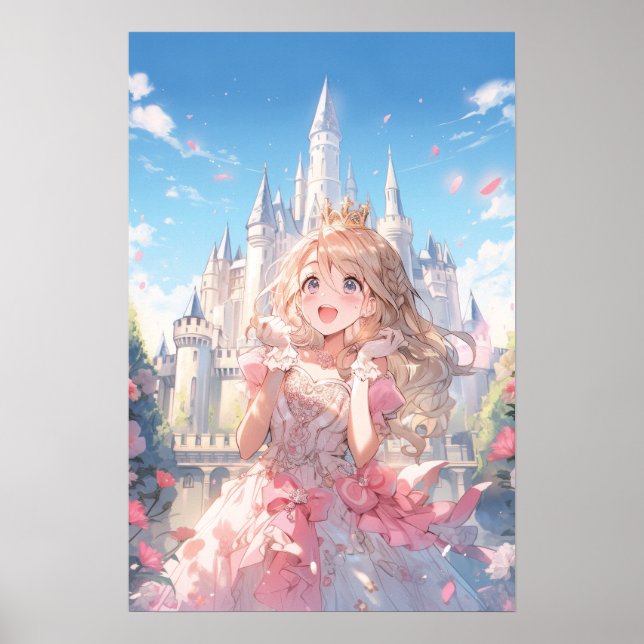 Cute Anime Princess in Fairytale Castle Poster (Front)