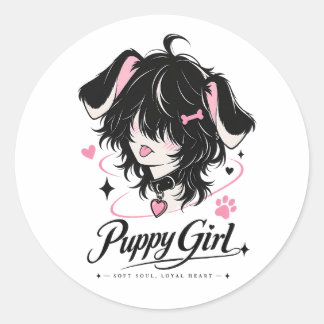 Cute Anime Puppy Girl Soft Soul Classic Round Sticker