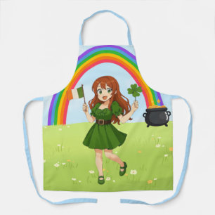 Cute anime redhead Saint Patrick's Day Apron