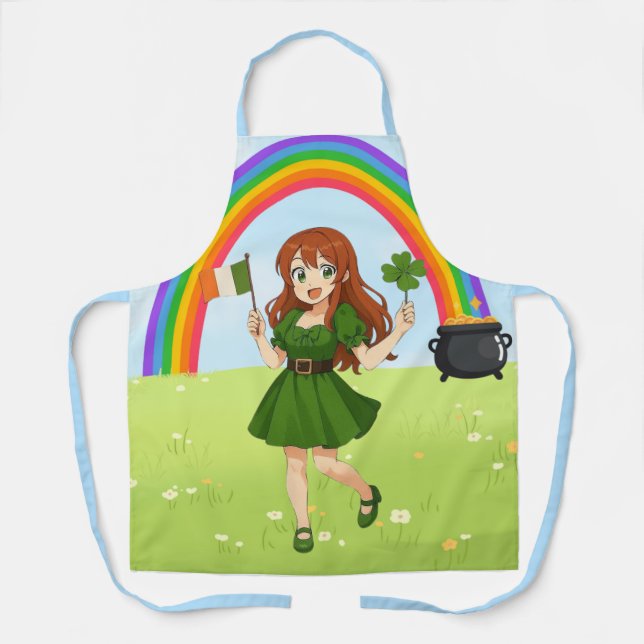 Cute anime redhead Saint Patrick's Day   Apron (Front)