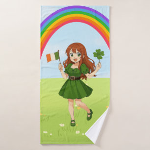 Cute anime redhead Saint Patrick's Day Bath Towel