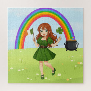 Cute anime redhead Saint Patrick's Day Jigsaw Puzzle