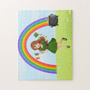 Cute anime redhead Saint Patrick's Day Jigsaw Puzzle