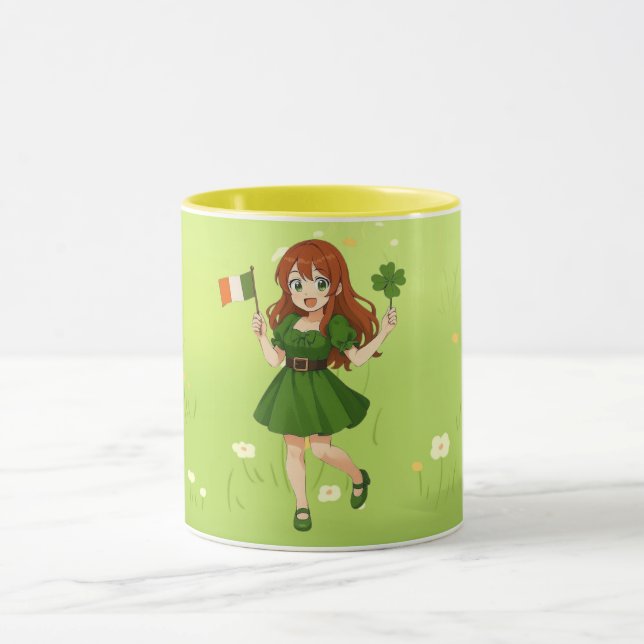 Cute anime redhead Saint Patrick's Day   Mug (Center)