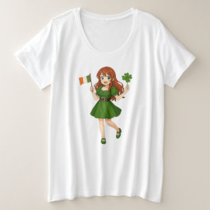 Cute anime redhead Saint Patrick's Day Plus Size T-Shirt