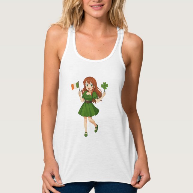 Cute anime redhead Saint Patrick's Day Singlet (Front)