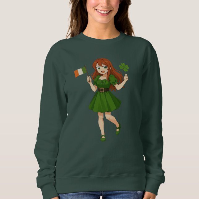 Cute anime redhead Saint Patrick's Day Sweatshirt (Front)