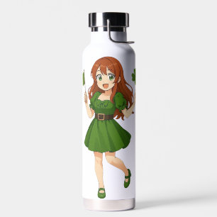 Cute anime redhead Saint Patrick's Day   Water Bottle