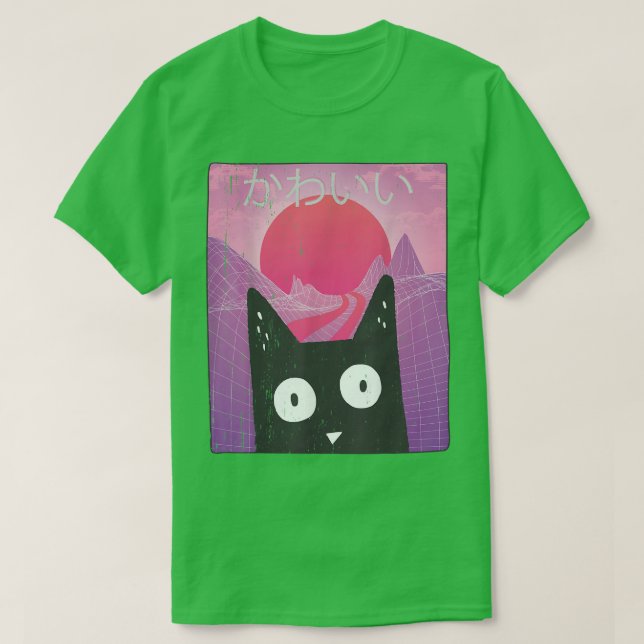 Cute Anime Retro Kitten Neko Synthwave Japan 80s M T-Shirt (Design Front)