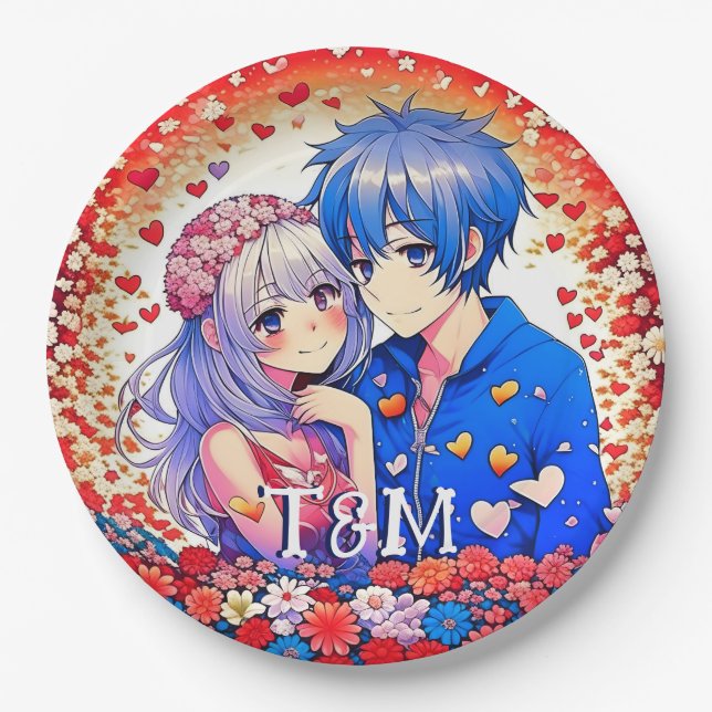 Cute Anime Themed Wedding  Paper Plate (Front)