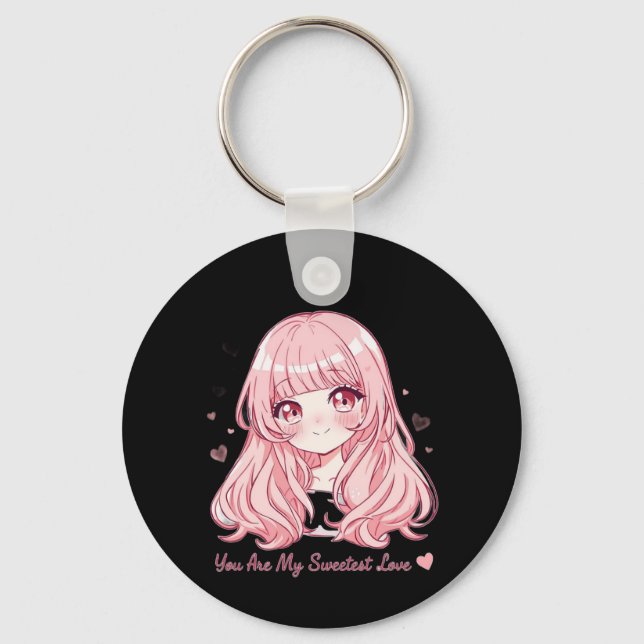 Cute Anime Valentine Sweatshirt Key Ring (Front)