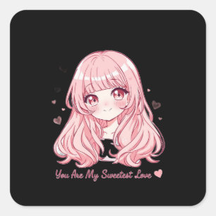 Cute Anime Valentine Sweatshirt Square Sticker