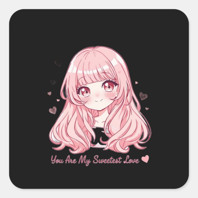 Cute Anime Valentine Sweatshirt Square Sticker (Front)