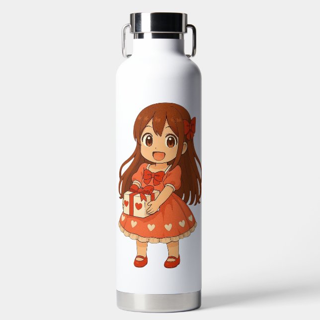 Cute anime Valentine's  Water Bottle (Front)