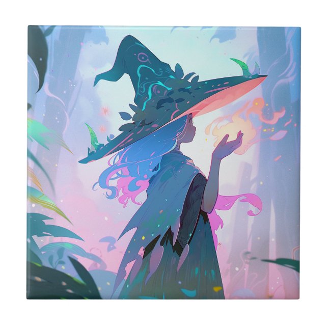 Cute Anime Witch Girl Fantasy Art Tile (Front)