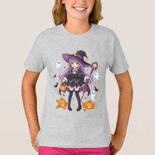 Cute Anime Witch Girl Halloween Kids T-Shirt