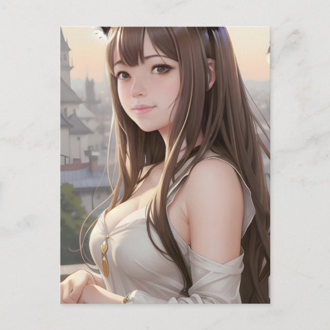 Cute Anime Woman Postcard (Front)