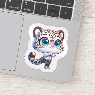 Cute Anime Yoga Sport Snow Leopard Sticker