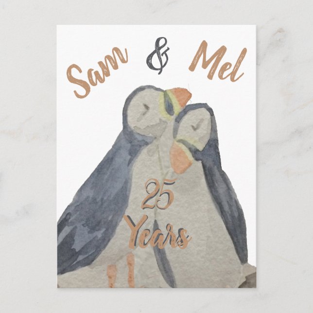 Cute Anniversary Puffins Postcard (Front)