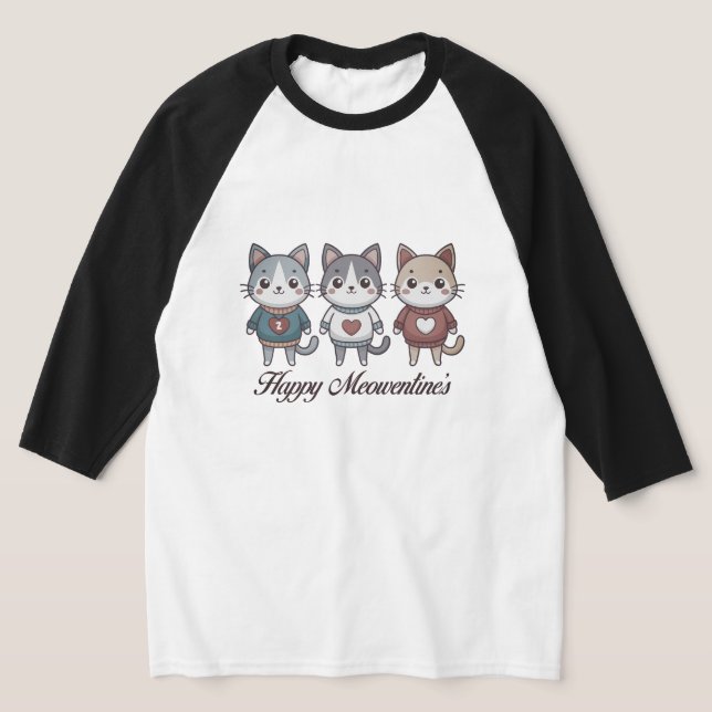 Cute Anthropomorphic Cats with Heart  T-Shirt (Laydown)