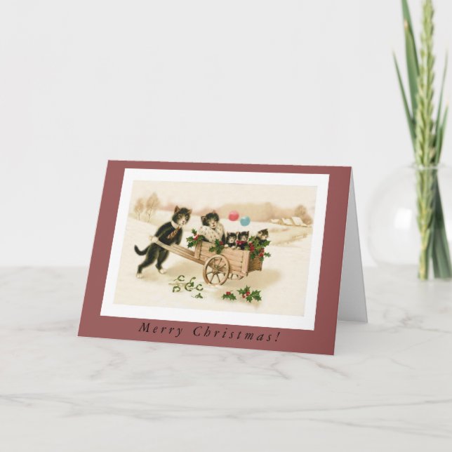 Cute Anthropomorphic Cats with Kittens Christmas Holiday Card (Front)