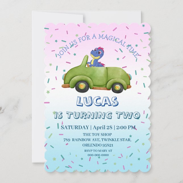 Cute antique car Birthday party DIY NAME Invitation (Front)