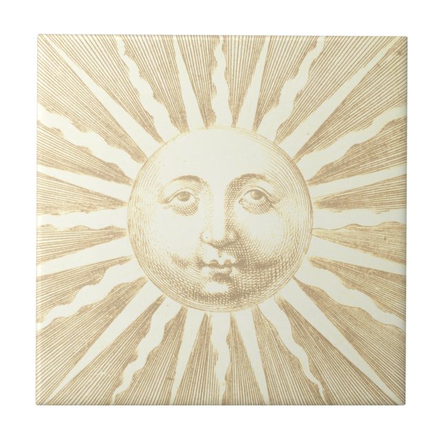 Cute Antique Vintage Beige White Sun Face Tile (Front)