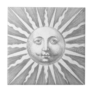 Cute Antique Vintage Black White Sun Face Tile