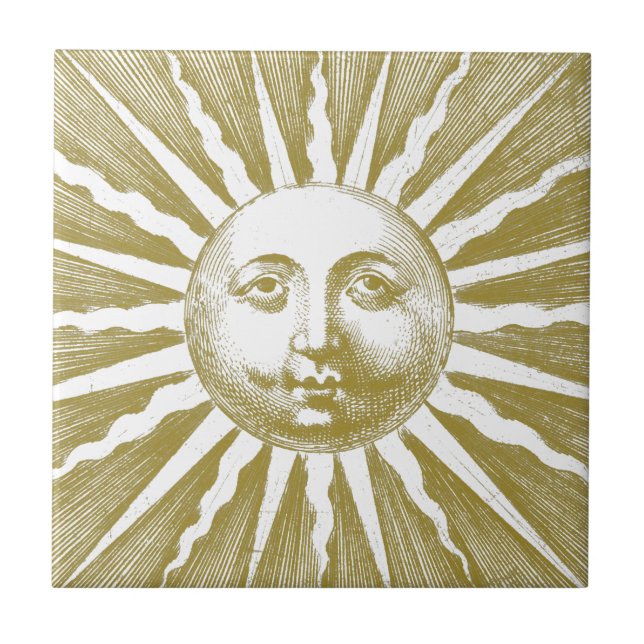 Cute Antique Vintage Gold Sun Face Tile (Front)