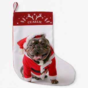 Cute Antlers And Snowflakes Custom Photo Pet Dog Small Christmas Stocking