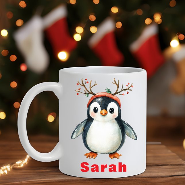 Cute Antlers Penguin Holiday Coffee Mug (Cute Antlers Penguin Holiday Coffee Mug)