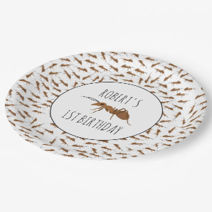 Cute Ants Pattern Custom Name Kids Birthday Party Paper Plate
