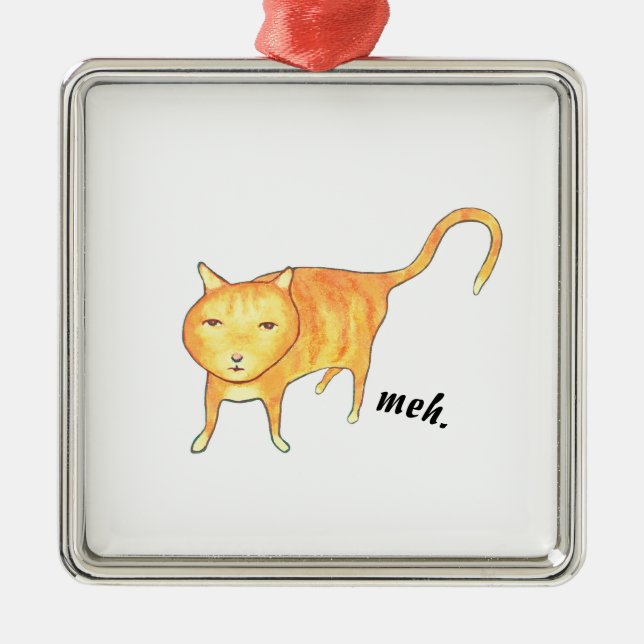 Cute Apathetic Orange Cat Metal Tree Decoration (Front)