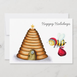 Cute Apiary Happy Holidays Santa Bee Beehive Holiday Card