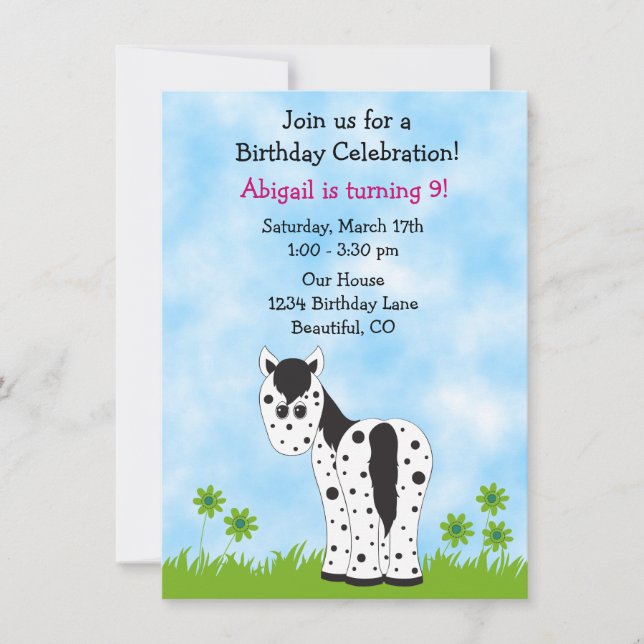 Cute Appaloosa Horse Birthday Invitation ~ Girls (Front)