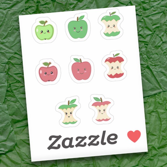 Cute Apple and Apple Core Stickers Set (Cute Apple and Apple Core Stickers Set)