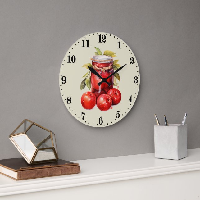 Cute apple fruit lovers kitchen  large clock (Office)