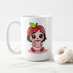 Cute Apple Head Chibi Drinking Coffee Coffee Mug